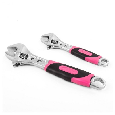 Apollo Tools DT5007P 2 Adjustable Wrenches Pink: Steel & Plastic, Lifetime Warranty, 8.46" Depth, 0.8 lbs