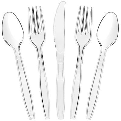 Juvale 180-Count Ultra Clear Plastic Silverware, Disposable Cutlery Utensils Set: Spoons, Forks & Knives, Heavy Duty Flatware for Parties & Events