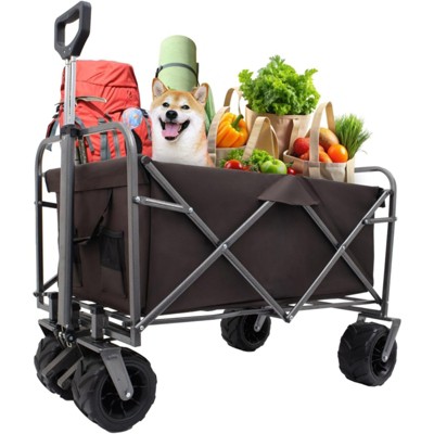 RISOKEYS Heavy Duty Collapsible Folding Wagon Cart with All-Terrain Wheels & Foot Brake,200Lbs Capacity Garden Utility Wagon for Beach,Camping