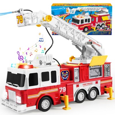 Joyfy Extra Large Fire Truck Toy with 33-inch Extending Ladder, Shooting Water, Flashing Lights, Siren Sounds, and Water Pump Hose for Boys Girls 3+