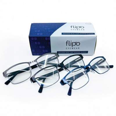 Flipo Blue Light Blocking Reading Glasses With Strength Levels - 3-Pack