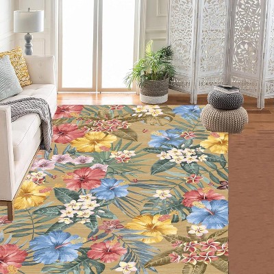 Fulvari Bedroom Rug Washable Area Rug Non Slip Low Pile Boho Floral Carpet for Bedroom