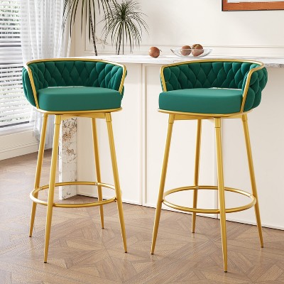 Set of 2 Swivel Counter Height Bar Stool Low Back Upholstered Dining Chair Pub Kitchen Stool with Footrest-Christopher Knight Home