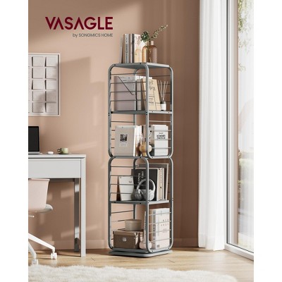 4-Tier Rotating Bookshelf, Bookcase with Bookends for Small Spaces, Corner Shelf, Steel Frame