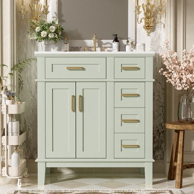 30" Modern Bathroom Vanity with Ceramic Sink, Soft-Close Doors, Deep & Standard Drawers, Free-Standing Storage Cabinet - ModernLuxe