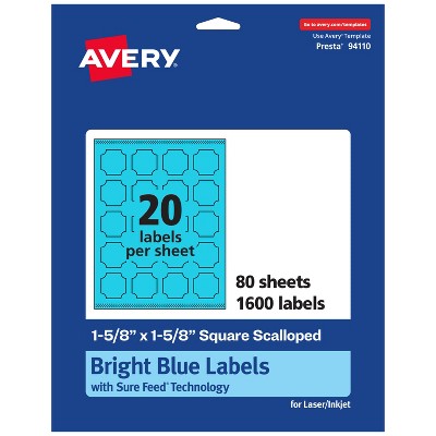 Avery Bright Blue Paper Labels, 1-5/8" x 1-5/8" Square Scalloped