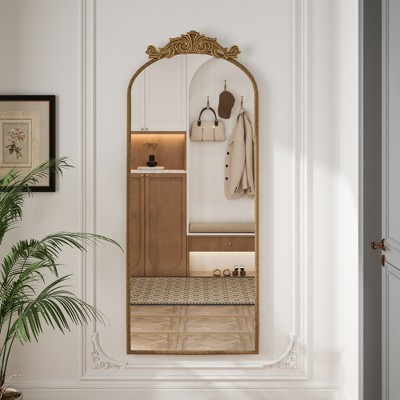 Wooakway 58" x 24" Bronze Vintage Arched Full Length Mirror with Ornate Carved Top Wall Mounted for Bedroom Living Room