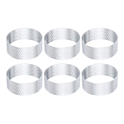 Unique Bargains Stainless Steel Non-Stick Perforated Baking Dessert Round Cake Ring 6 Pcs