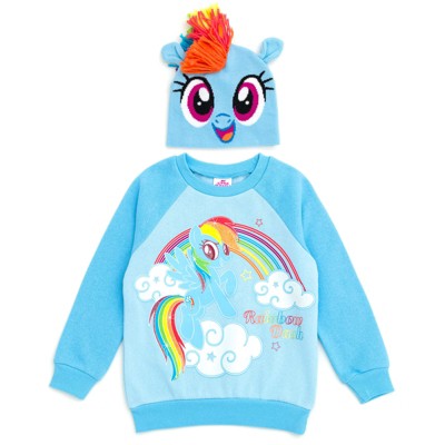 My Little Pony Rainbow Dash Unicorn Girls Pullover Fleece Sweatshirt and Cosplay Hat Toddler