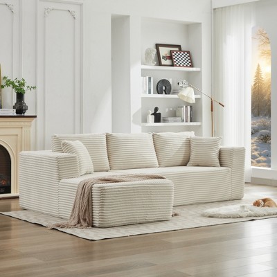 Corduroy Upholstery L/U-Shaped Cloud Modular Sectional Sofa with Chaise and Pillows, All-Foam Compression Design