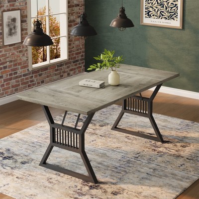 70.8 Inch Dining Table for 4-6 People, Farmhouse Rectangle Kitchen Table with Metal Frame, Heavy Duty Dinner Table for Dining Room, Living Room
