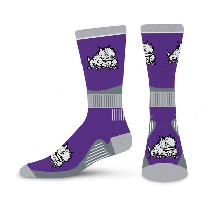 NCAA TCU Horned Frogs Large Crew Socks: Cushioned Heel & Toe, Knit Midweight Fabric