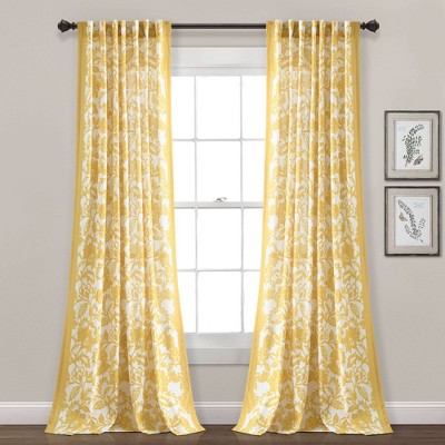 1pc 52"x84" Light Filtering Emma Textured Jacobean Curtain Panel Yellow - Lush Décor: Textured, Floral, Cotton, Indoor Use