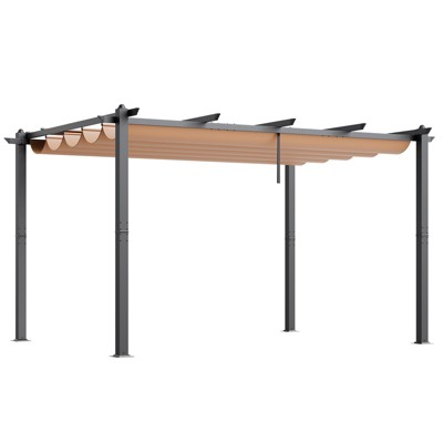 VEVOR 10'x13' Outdoor Retractable Pergola with Canopy, Aluminum Pergola with Retractable Canopy, Modern Pergola with Sun Shade Canopy, Beige
