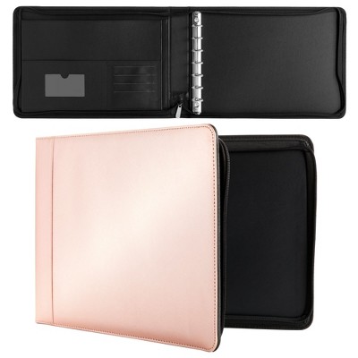 Juvale 7 Ring Business Checkbook Binder with Zipper for Checks, PU Leather - 15 x 11 x 2 In