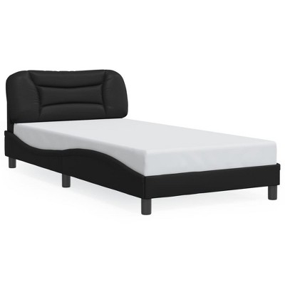 vidaXL Twin XL Bed Frame with Headboard - Faux Leather Black - Modern Waved Side Design - 85.8"x41.3"x29.3" for 39.4"x79.9" Mattress