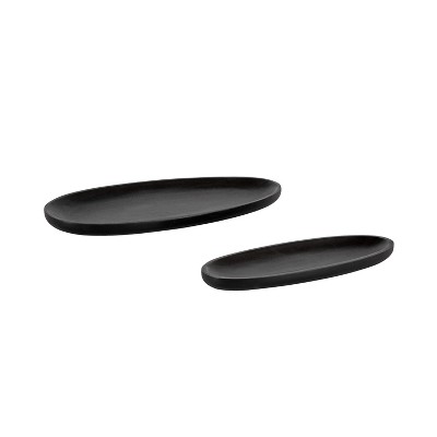 Kate and Laurel Ekata Wood Tray Set, 2 Piece, Black