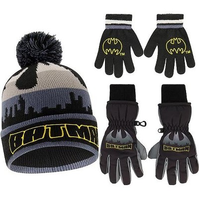 Batman Boys with Knit and Insulated Ski Glove, 3-Piece Set (Ages 4-7)