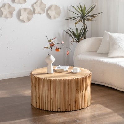 Okak Cylinder Coffee & Side Tables with Textured Barrel Design Mid-Century Modern, Industrial, Brutalist Styles 16" or 24"H (Set of 1 or 2)
