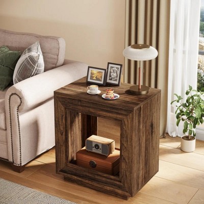 Brown Wood End Table Square Side Table Nightstands with Storage
