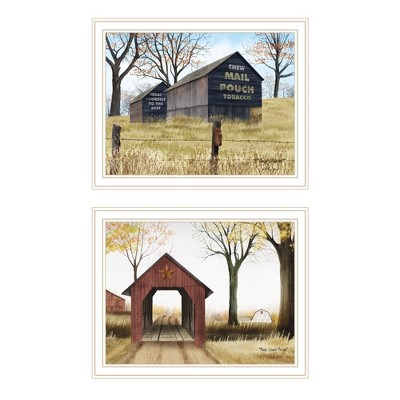 2Piece Vignette Mail Pouch Barn & Buck County Bridge White Framed Wall Art for Living Room, Bedroom Wall Art Print for Home Decor by Billy Jacobs