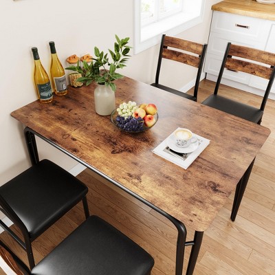 5 Piece Dining Table Set for 4, Sturdy MDF, Metal Frame Square Table with Chairs