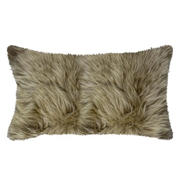 HomeRoots Taupe Natural Sheepskin Lumbar Pillow