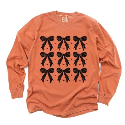 Simply Sage Market Coquette Black Bows Collage Distressed Garment Dyed Long Sleeve