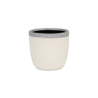 HomeRoots 6" Cream and Gray Crackle Mosaic Ceramic Indoor Outdoor Round Pot Planter