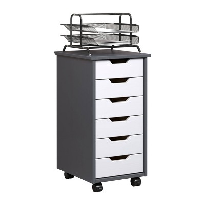 Trendfurn Omnia Narrow 6 - Drawer Roll Cart Gray and White