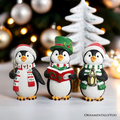 Caroling Penguin Trio Set of Christmas Figurines, 6" Winter Holiday Statue Set of Three| OrnamentallyYou