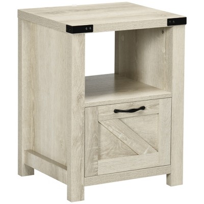 HOMCOM Industrial Side Table with 1 Drawer 1 Open Shelf and Big Tabletop