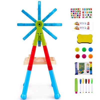 VEVOR Art Easel for Kids, 2-in-1 Double-Sided Kid's Art Easel with Magnetic Whiteboard & Chalkboard, Adjustable Standing Rotatable Drawing Board