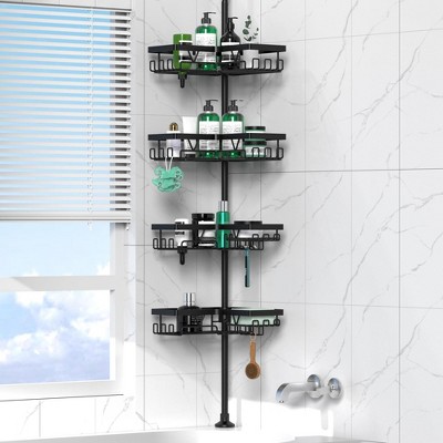 Aoibox Adjustable 4-Tier Stainless Steel Shower Caddy with Hooks, Rustproof Bathroom Organizer for Shampoo, Soap & Toiletries