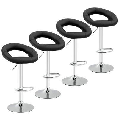 Costway Set of 4 Adjustable Bar Stools Swivel Pub Chairs Barstools PU Leather White/Black