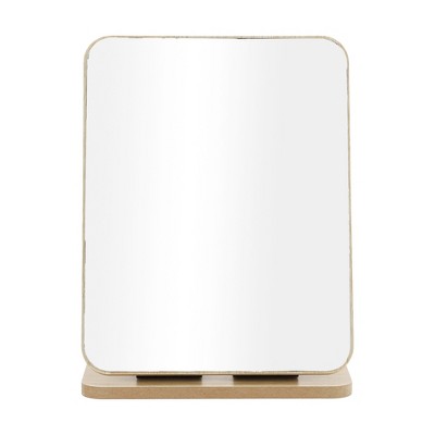 Unique Bargains Square Desktop Cosmetic Mirror Wood Color 1 Pc
