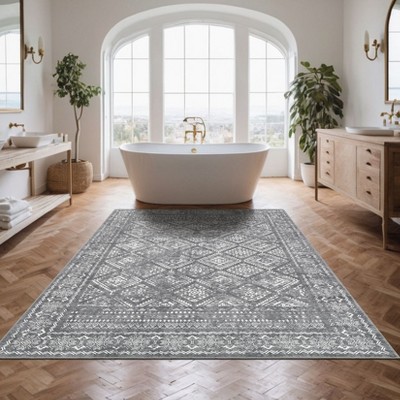 Machine Washable Rugs for Living Room Non-Slip Vintage Floral Print Distressed Throw Area Rugs for Bedroom Stain Resistant Low Pile No Shed Rug