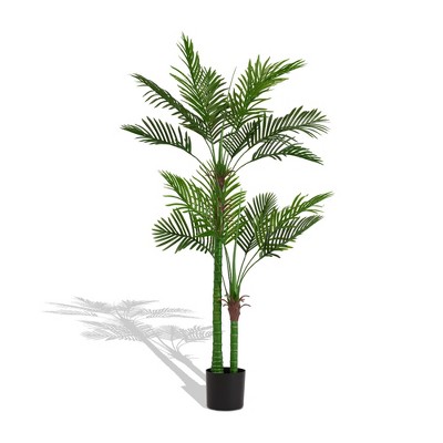NAYSAYE Planter Artificial Golden Cane Palm Tree Faux Areca Palm Plant for Indoor Outdoor Garden, Green, 31.5"*31.5"*70.8"