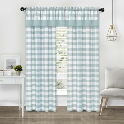 Kate Aurora Modern Country Farmhouse 3 Piece Buffalo Check Plaid Window Curtains & Valance Set