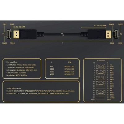 SANOXY 15ft Gold Plated Premium DisplayPort 1.2 to 4K HDMI Male to Male Cable