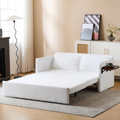 3-in-1 White Fabric Chair Bed w/ Pull-Out Sleeper & USB-C Tray