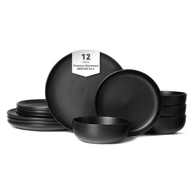 12-Piece Stoneware Dinner Plates Bowls Sets