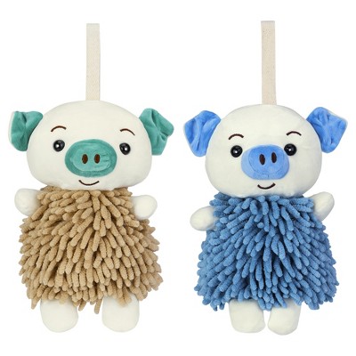 REGALWOVEN Bathroom Kitchen Cute Cartoon Piggy Chenille Soft Absorbent Hand Towel 2 Packs 7" x 11"