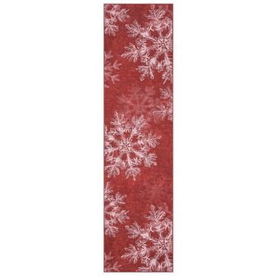 Washable Christmas Area Rug for Living Room, Winter Holiday Decorative Xmas Bedroom Rugs, Low Pile Non Slip Snowflake Rugs for Dining Room