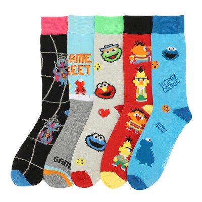 Sesame Street Pixelated Characters 5-Pack of Adult Casual Crew Socks