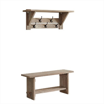 40" Castleton Mango Wood Bench and Coat Hook with Shelf Driftwood - Alaterre Furniture: Entryway Storage, 5 Metal Hooks, No Surface Treatment