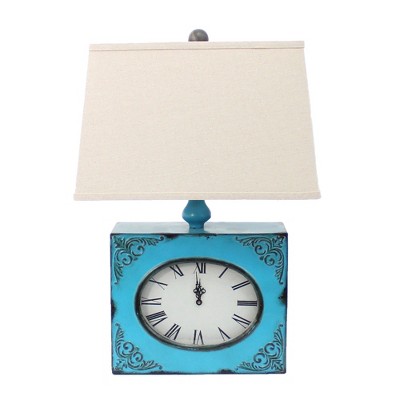 22" Distressed  Metal Bedside Lamp With Beige Shade