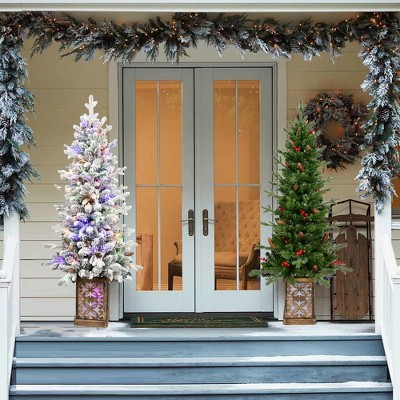 Whisen 4FT Prelit Artificial Christmas Tree with Glitter Base, LED Lights, 396 Tips, Red Berries & Pine Cones, PE/PVC Full Branches