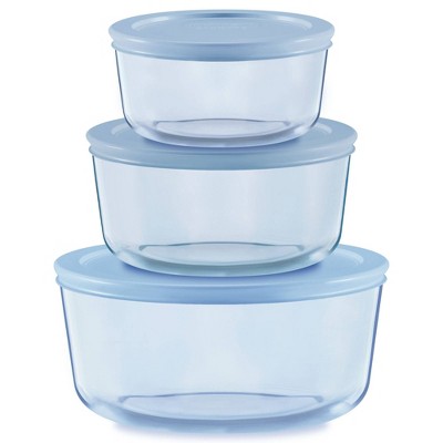 Pyrex Simply Store® Tinted 6pc Lidded Round Storage Set Blue: Glass Food Containers, Dishwasher-Safe, 2 Year Warranty