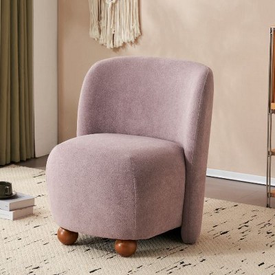 CAVINAS Modern Low Back Accent Chair, Living Room Chair with Round Pine Wood Feet, Upholstered Armless Chair for Small Spaces, Bedroom, Balcony